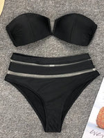 V Shaped Bandeau High Waist Bikini Women Swimsuit Female Swimwear Two-pieces Bikini Set with Bra Cup Bathing Suit Swim Beachwear