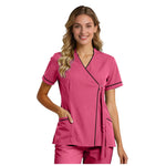 Top For Women Soft V Neck Open Front Scrub Tops Stretchy Short Sleeve Side Tie Shirts ropa de mujer