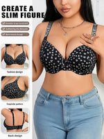 Women's Plus Size Push Up Bra Rhinestone Wide Shoulder Strap Underwear Comfortable Side-Breast-Enhancing Underwire Bra