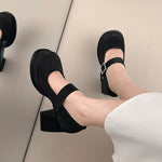 Elegant Chunky Heel Mary Jane Shoes Women 2025 Crystal Buckle Strap Platform Pumps Woman Thick High Heeled Party Shoes Ladies