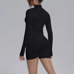 Women's Seamless Yoga Sets Sports Fitness Gym Zipper Long-Sleeve Jacket Hip Lift High-Waist Shorts Suits Workout Training Sets