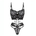 Bra Brief Sets Female Transparent Sexy Romantic Lingerie Black Lace Underwear Flowers Sensual See Through Erotic Sets