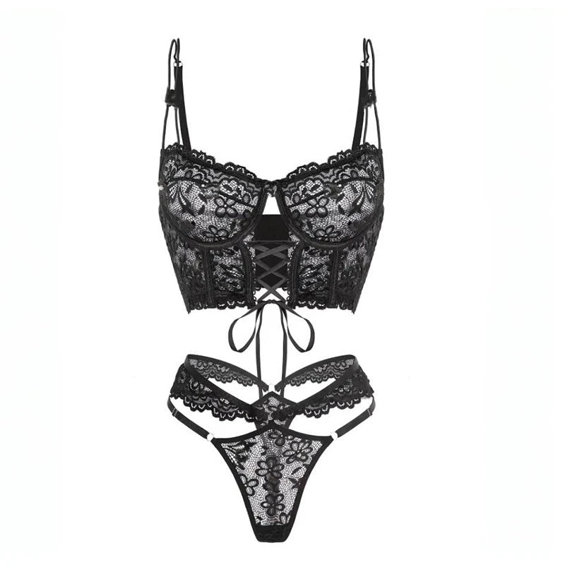 Luxury Lace Up Underwear Porn Exotic Sets Sexy Outfits Intimate Sensual Lingerie Delicate Bilizna Sets Hot Sex Clothes