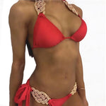5 Colors Sexy Bikini Women Solid Hand-woven Knot Swimwear Swimsuit Female Bandage Halter Beach Bikini Set Bathing Suit Banadores