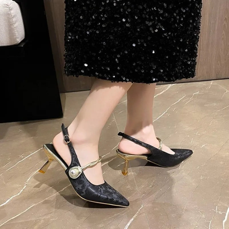 New Summer Fashion Pointed Toe Pearl Shoes Women Sexy Women Sandals High Heels Banquet Women Shoes
