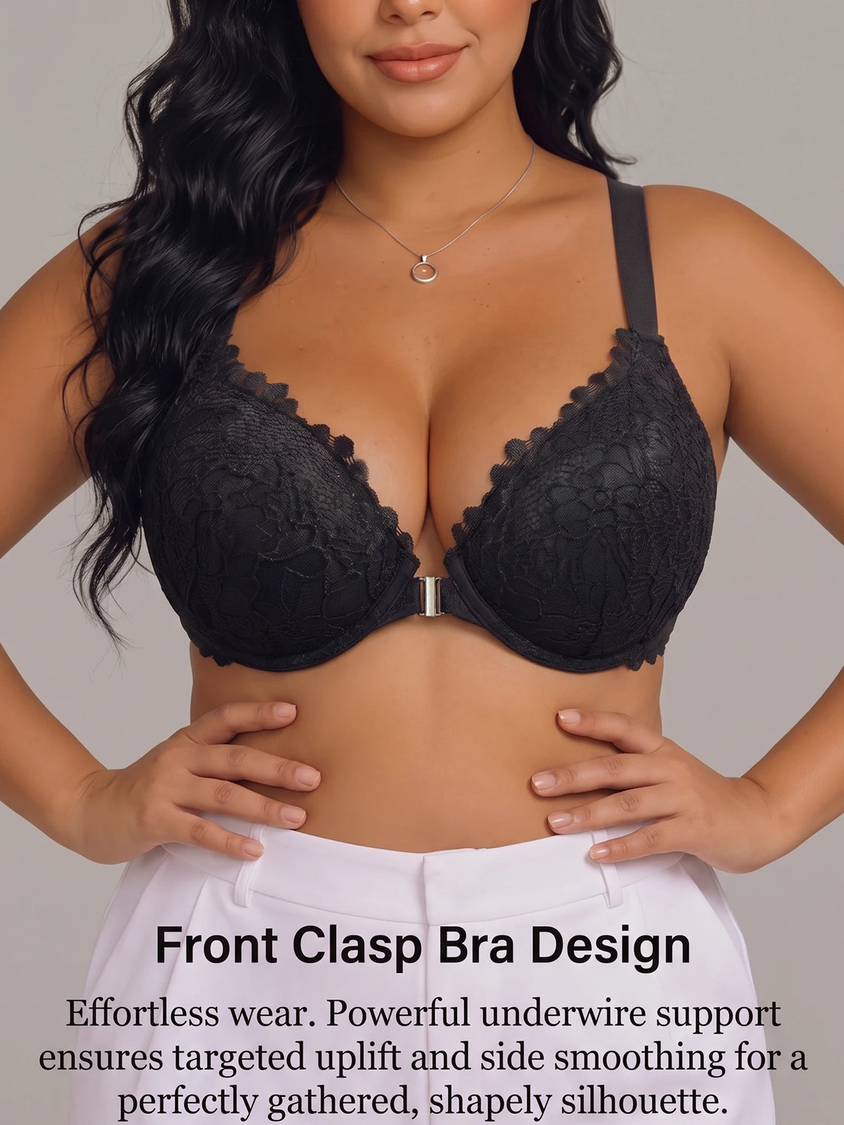 Women's C D E Cup Floral Lace Bra Side Gathering Close-Fitting Shaping Underwire Bra Thin Breathable Comfortable Bra