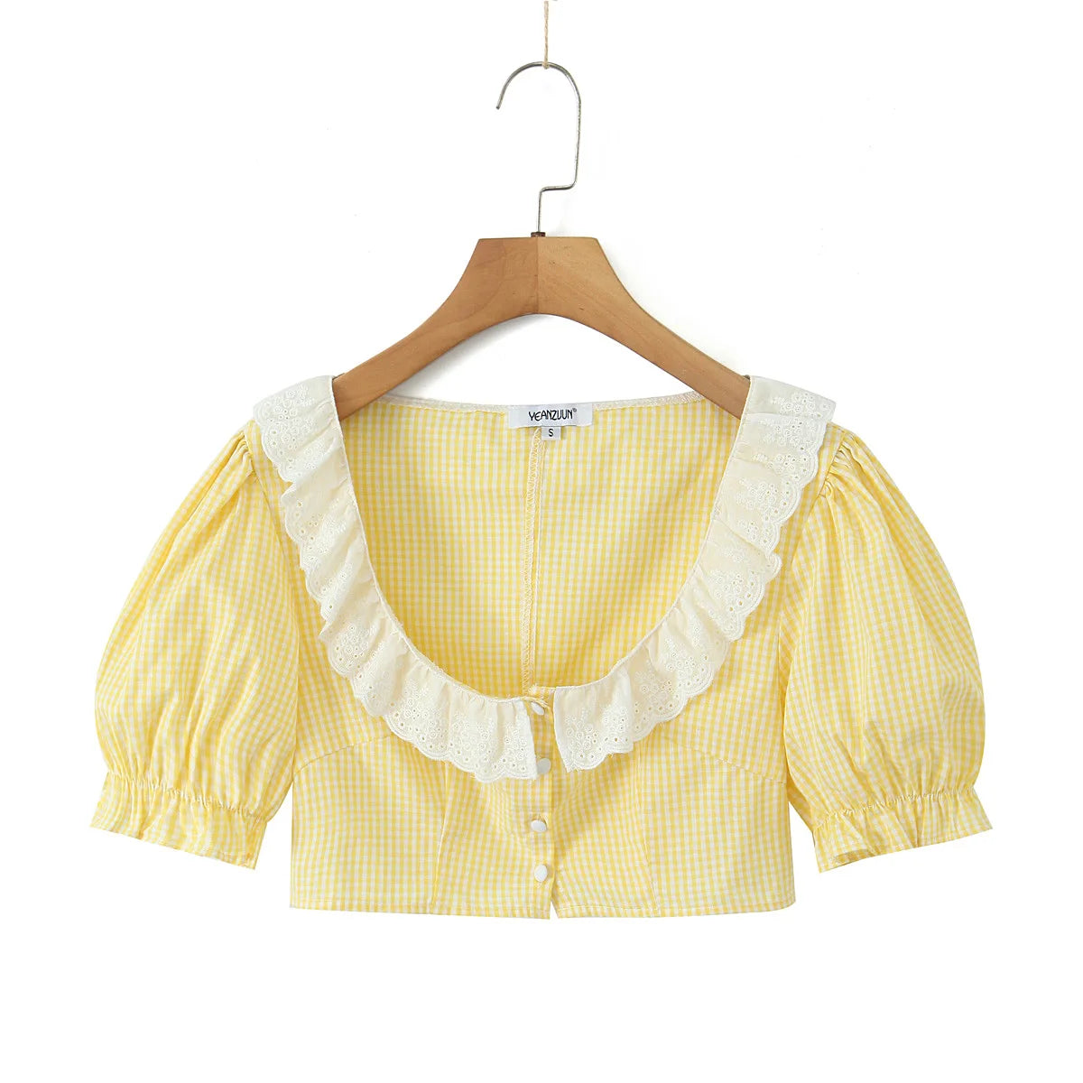 Foridol Gingham Printed Yellow Women Summer Dress Set Lace Top+skirt Sets Vintage French Style Midi Dress Oufits Plaid Vestidos