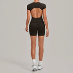 Women's Seamless Yoga Sets Sports Fitness Workout Hip-lifting High Waist Shorts Backless Short-sleeve Vest Suit Gym Training Set