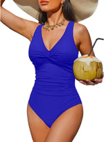 S - XXL Twist Front V Neck Female Swimwear One Piece Swimsuit Women Slim Monokini Backless Bathing Suit Swim Beachwear Bodysuit