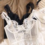 Sexy French Lace Bra and Thong Set Ultra Thin See Through Shaping Underwear Women's Embroidery Lace Camisole Lingerie Set MOYISU