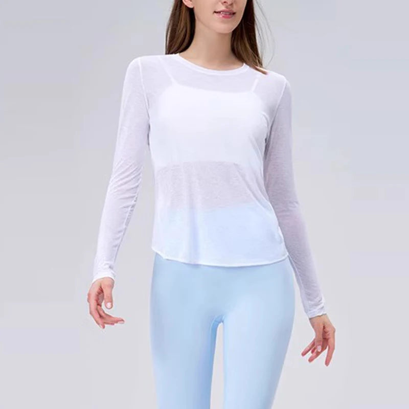 Autumn Thin Loose Long Sleeve Gym Breathable Yoga Blouse Hollow Beauty Back Running Cross Yoga Clothing Fitness Pilates Top Suit