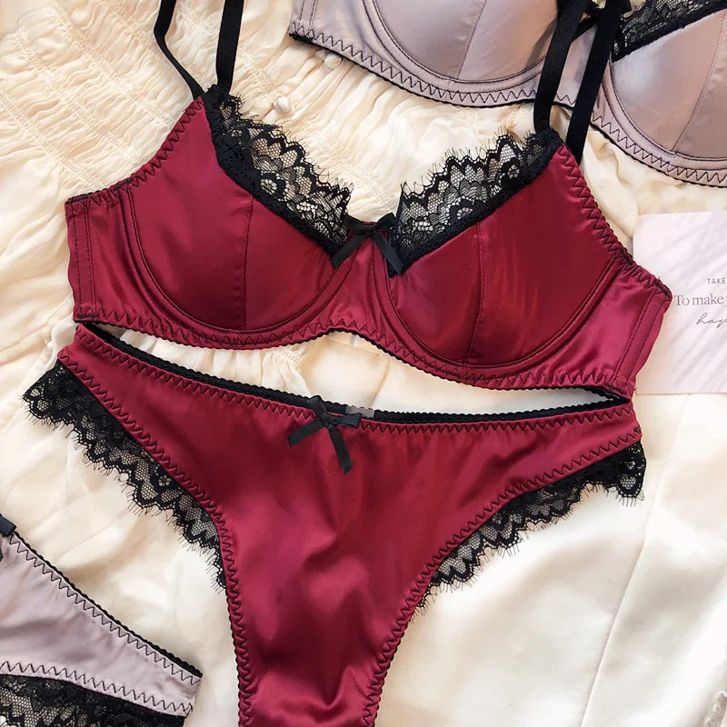 French Thin Cup Lingerie Set Sexy Lace Push Up Bra Fashion Women Silk Fabric Underwear High Quality Intimates Bras and Panties