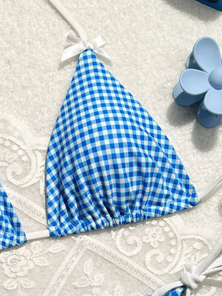 Sexy Micro Bikini 2024 Gingham Print Swimsuit Female Swimwear Women Strings Thong Bikinis Set Bather Beachwear Bathing Suit Pool