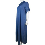 Autumn Spring Women Dress V Neck Loose Short Sleeves with Cufflink Split Hem Dress Buttons Pullover A-line Beach Maxi Dress