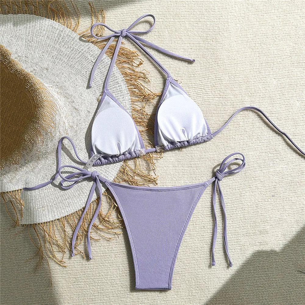 Shell Decoration Swimwear String Halter Bikinis Sets Micro Thong Sexy Swimsuit Women 2026 Bathing Suit Purple Triangle Bikini