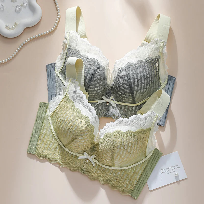 Thin WireFree Underwear Women Thin Style Large Chest Show Small Bra Gathered Adjusted Breast Closure No Steel Ring Bra 80-120CDE