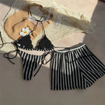 With Shorts Striped Halter Bikini Female Swimsuit Women Swimwear Three-Pieces Bikini Set Padded Bather Bathing Suit Swim V7159