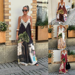 Casual Vacation Style Print Spaghetti Strap long Dresses Women Sexy V-neck Backless Loose Sleeveless Dress Female Summer New