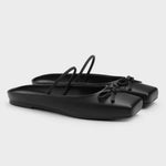 2025 Summer Elegant Black Square Toe Ballet Flats Shoes Women Butterfly Knot Slip On Comfy Walking Mules Shoes Outdoor Slides