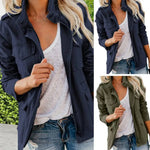 Women Jacket Long Sleeve Lapel Women Jackets Solid Color Coat Outerwear with Multiple Pockets