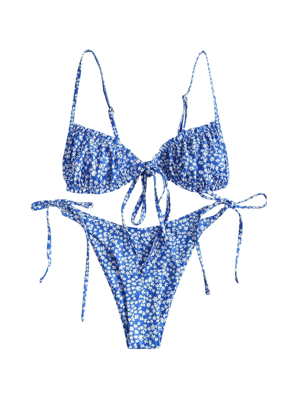 Trendy Women s Two-Piece Swimsuit Stylish Floral Butterfly Geometric Camouflage Print Bikini Set with Lace-Up Back Detail