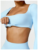 Hearuisavy Summer 2PCS Long Sleeve Gym Set Women Yoga Clothes Quick-Drying Sportswear Running Leggings Workout Sports Crop Top