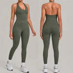 Women's Seamless Yoga Jumpsuit Butt Lifting Beautiful Back Sports Fitness One Piece Workout Gym Sleeveless Long Pants Bodysuit