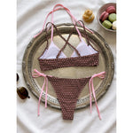 XS - L Sexy Polka Dot Splicing Halter Bikini Women Swimwear Female Swimsuit Two-Pieces Bikini Set Bather Bathing Suit Swim V8208