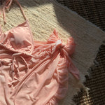 Sexy 3D Flower String Halter Bikinis 2025 Women Swimsuit Cover Ups Lace-up Thong Swimwear Beach Wear Bather 3 Piece Bikini Set