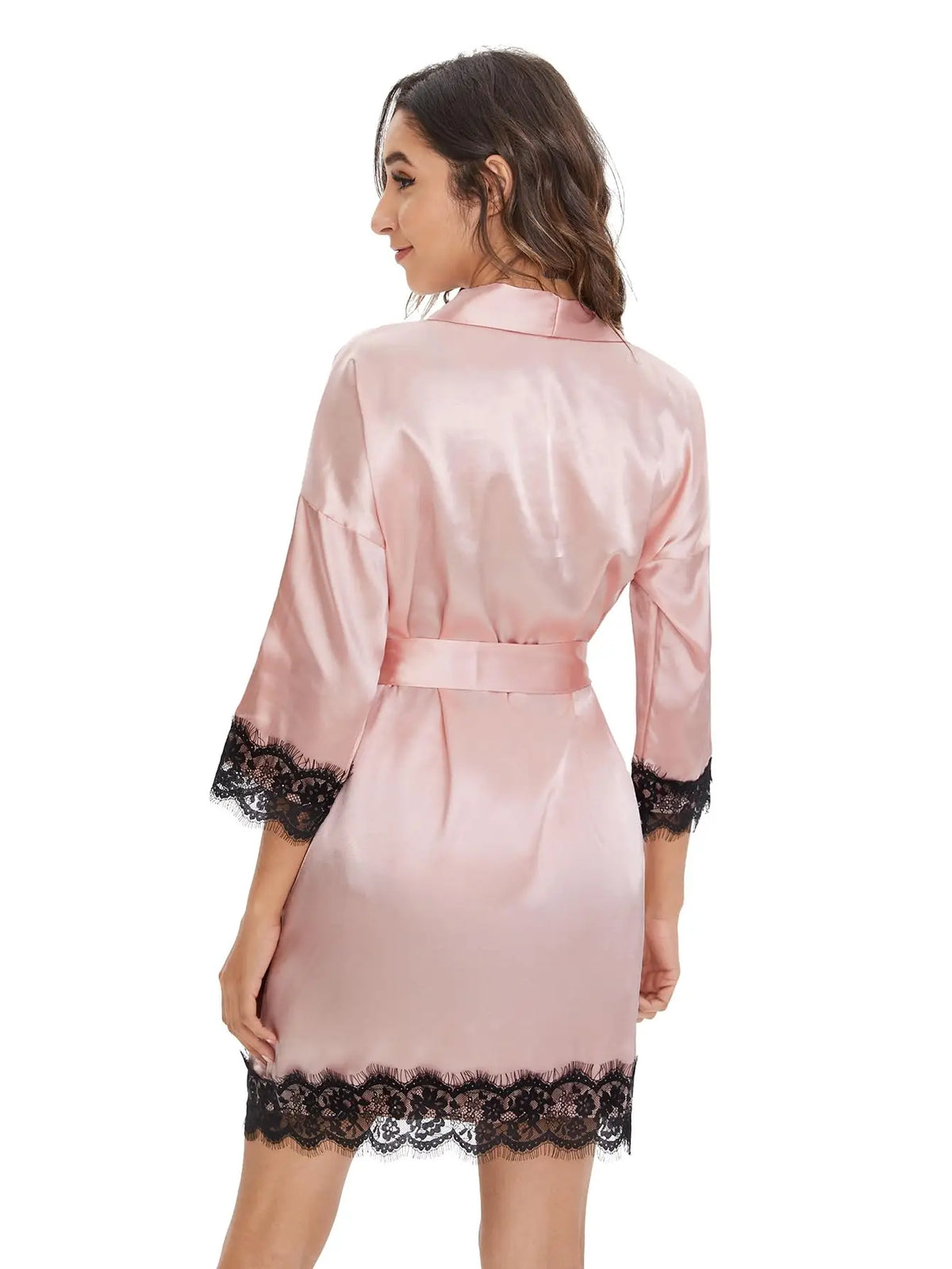 Women's Sexy Satin Lace 3PCS Sleepwear – Robe in Wine Red, Black & Pink for Romantic Look & Home Use