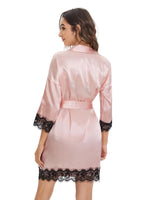 Women's Sexy Satin Lace 3PCS Sleepwear – Robe in Wine Red, Black & Pink for Romantic Look & Home Use