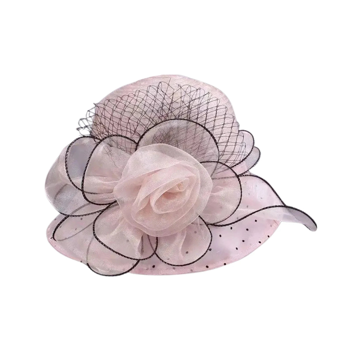 Women's Organza Flower Sun Hat Wide Brim Bucket Cap Wedding Church Dress Hat Fascinator Bridal Tea Party Hat