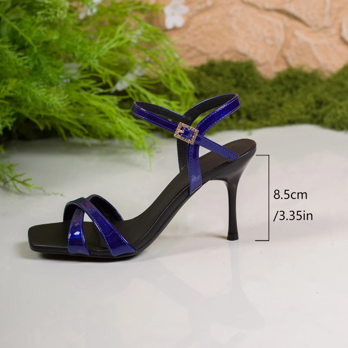 Women Crisscross Strap Square Toe Sandals Rhinestone Square Buckle Ankle Strap Stiletto Heel Wedding Party Evening Dress Heels