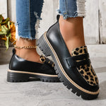 Fashion Leopard Print Platform Loafers Women Plus Size 43 Slip On Pu Leather Shoes Woman Comfort Thick Bottom Office Work Shoes