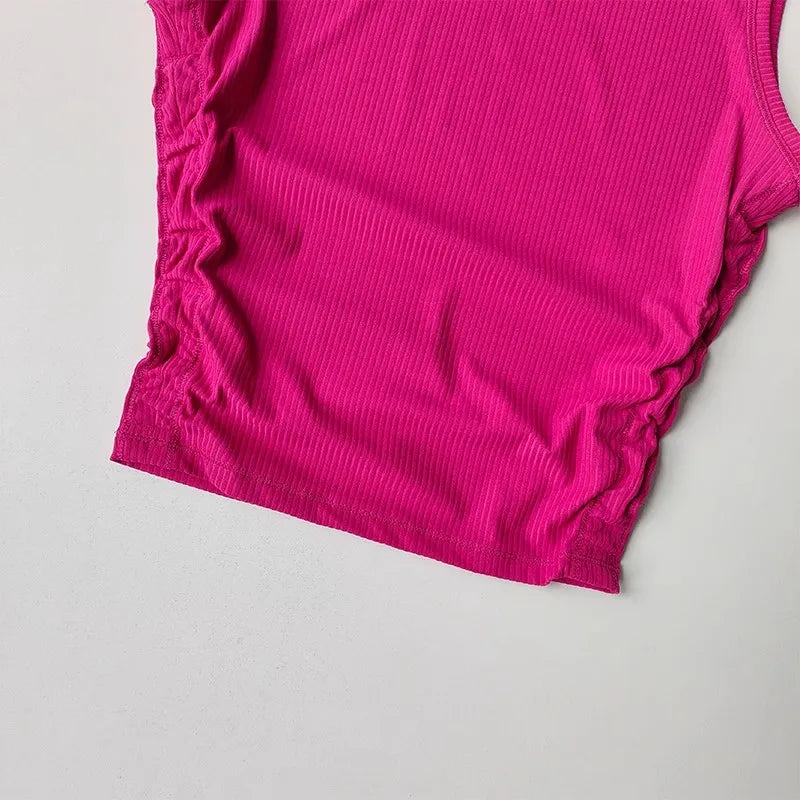 Women's Summer Nude I-Shaped Yoga Sports Vest Slimming Quick Dry Pleated Top for Fitness And Sports Activity