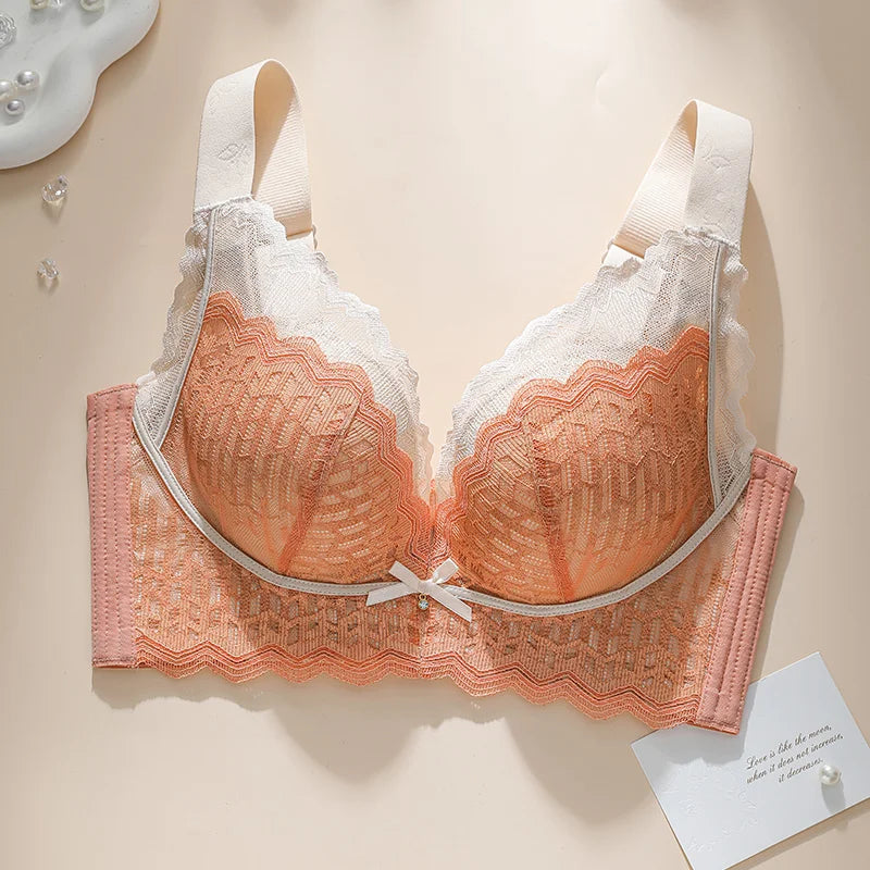 Thin WireFree Underwear Women Thin Style Large Chest Show Small Bra Gathered Adjusted Breast Closure No Steel Ring Bra 80-120CDE