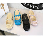 BIGTREE Satin Bow With One Strap With Shallow Mouth Half-Tugging Women's Hollow Inner Heightened Round-Head Sandals Comfortable