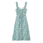 French Style Low-cut Polka Dot Print Camisole Dress For Women Sexy Side Slit Waist-cinching Mid-length Beach Dress Charming WYLB