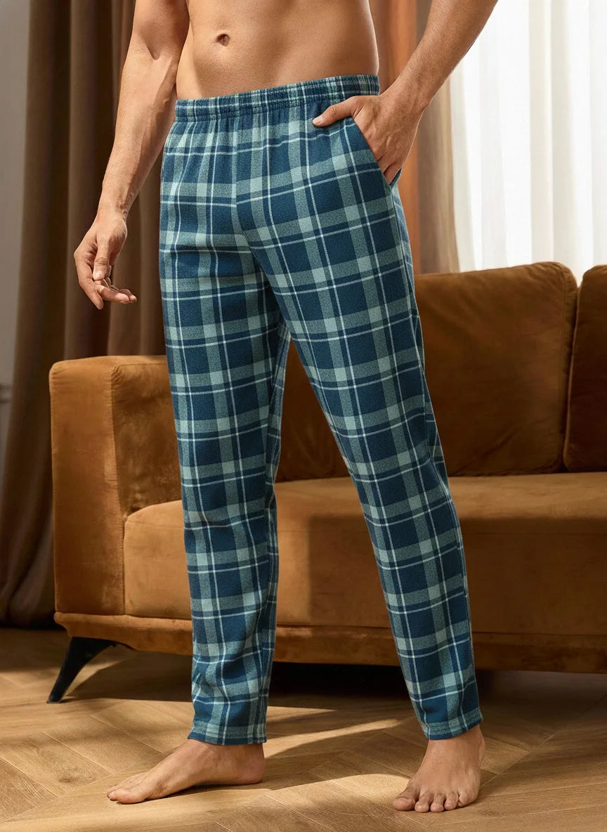 Men's High-Waisted Check Pajamas Pants Loose Fit Stylish Sleep Bottoms Home Wear Long Pants for Spring and Autumn