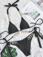 Wrap Around Halter Diamond Bikini Women Swimsuit Female Metal Chains Swimwear Two-pieces Bikini Set Brazilian Bathing Suit Swim