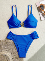 S - XL Metal Shell Halter Female Swimsuit High Waist Bikini Women Swimwear Two-pieces Bikini set Bather Bathing Suit Swim Lady