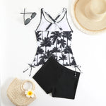 High Waist Swimwear Women 2025 New Two Pieces Swimsuit with Shorts Coconut Palm Print Tankini Set Summer Bathing Suit Trunks