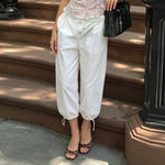 Summer women's elastic waist casual workwear low-rise mid-pants comfortable woven pants
