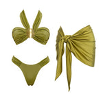 Bandeau 3Pcs Biquini Sexy Bikini Women Swimsuit Push Up Swimwear Female Strappy Bathing Suits Green Bodysuit Beachwear Swim Suit