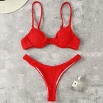 Wrinkled Underwired V-Bar Bikini Swimsuit Female Swimwear Women Two-pieces Bikini set High Cut Bather Bathing Suit Swim Lady