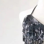 Belly Dancer Outfit Sequin Tassel Bra Top with Fringe Hip Scarf Set Sparkling Rave Party Costume for Women Girls