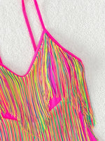 Colorful Tassel One Piece Swimsuit Women Sexy Hot Pink Push Up Tummy Control Swimwear Beach Backless Bathing Suit Monokini 2024