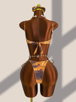 New Coffee Tie Dye Gradient Bikini Set 2026 Swimwear Women Metal Flower Push Up Cover Up Drawstring Side Skirt 4 Piece Swimsuit
