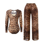 S - XXL 2026 With Pants Long Sleeve Leopard Women Swimwear One Piece Swimsuit Female High Leg Cut Bather Bathing Suit Swim V7349