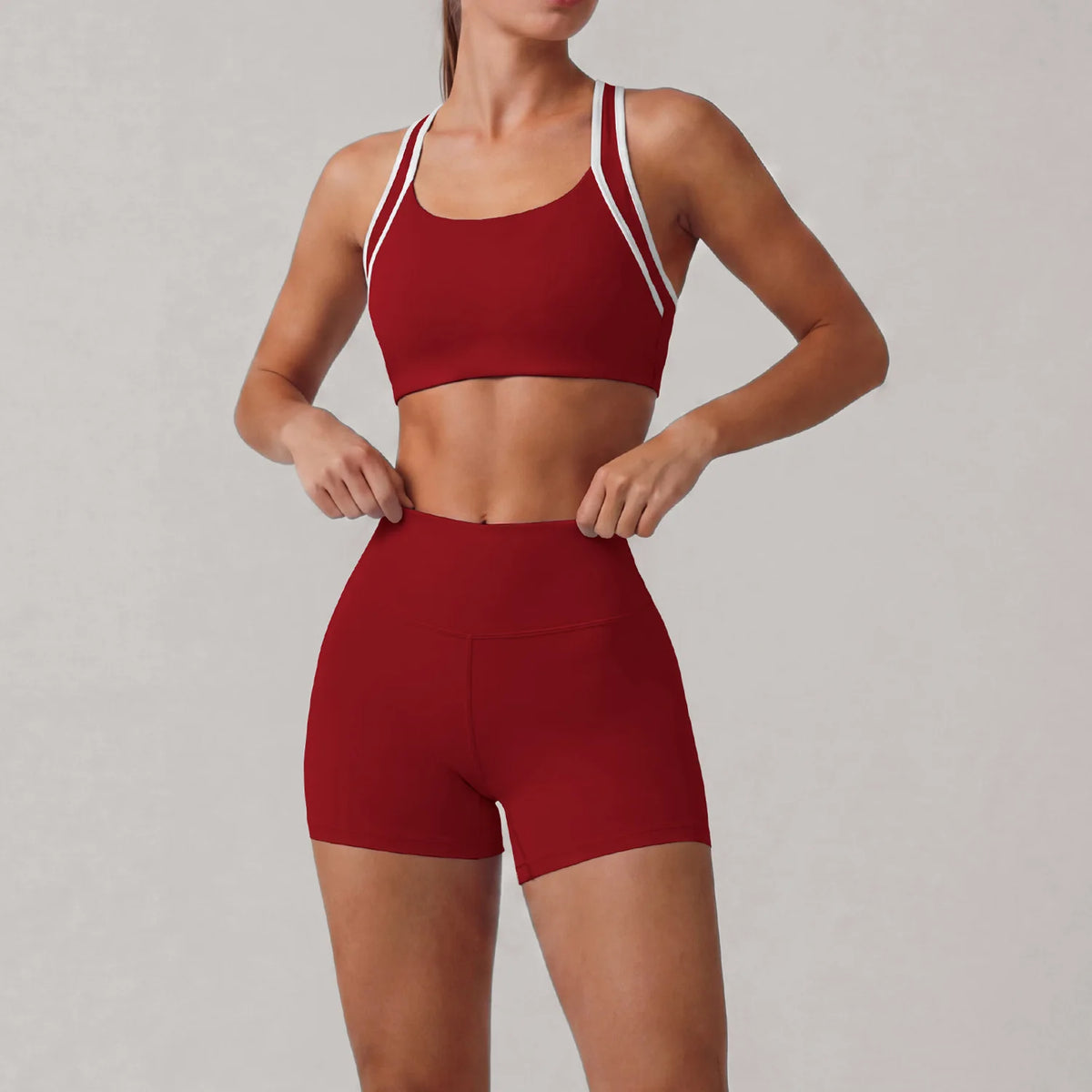 Summer 2 Pieces Yoga Sets Women Color Contrast Back I-shaped Shockproof Sports Bra High Waist Shorts Gym Fitness Suit Tracksuit